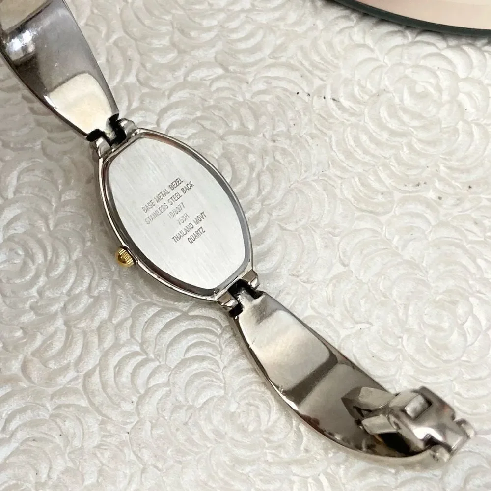 Anne Klein Two-Tone Tonneau Case Bracelet Watch Textured Dial Roman Numerals